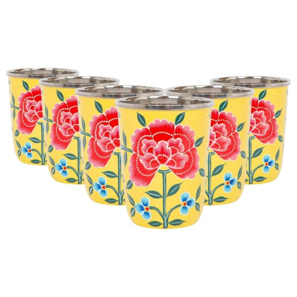 6x Buttercup Peony 300ml Stainless Steel Hand-Painted Picnic Cups