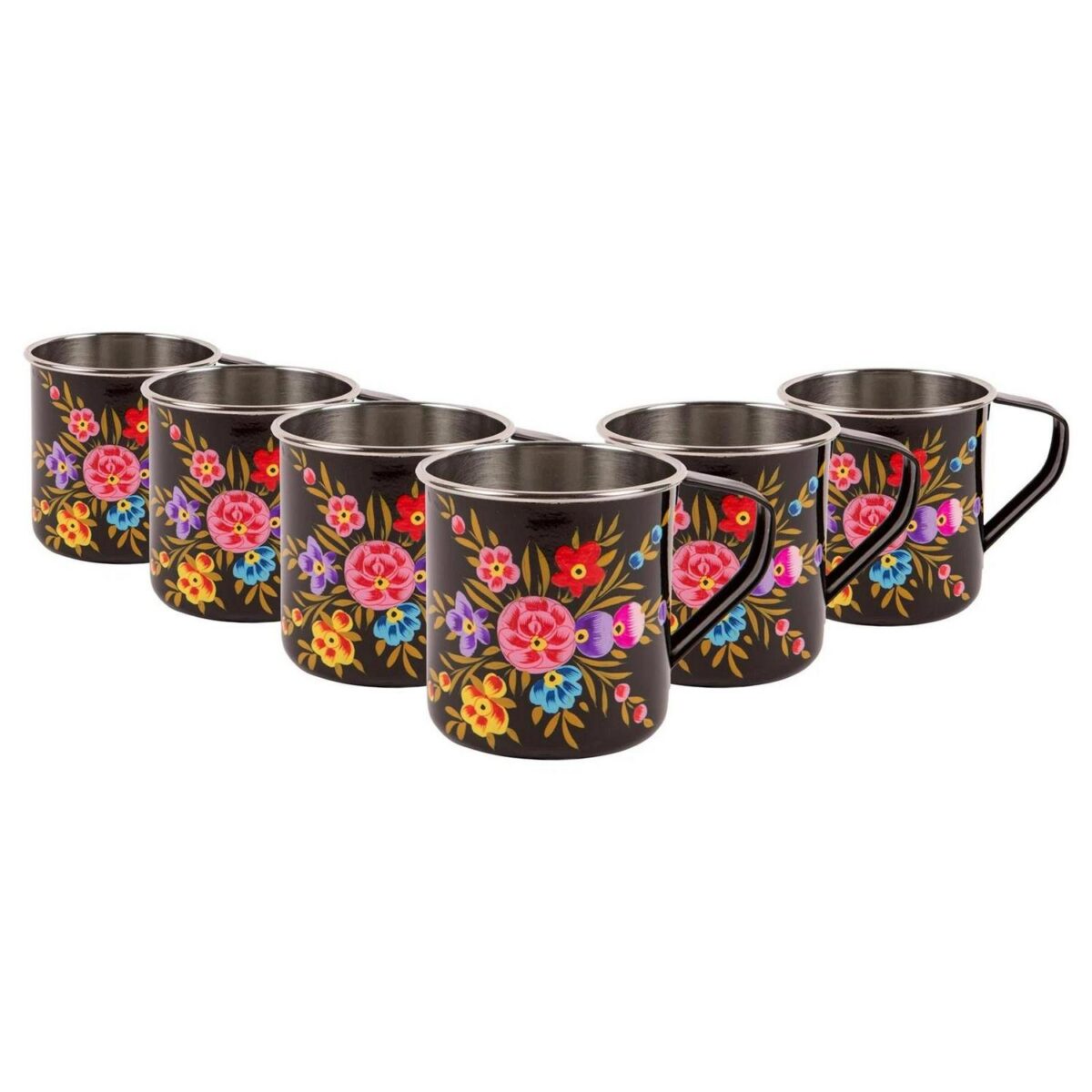 6x Carbon Pansy 450ml Stainless Steel Picnic Camping Mugs Tea Coffee Cups - Image 1