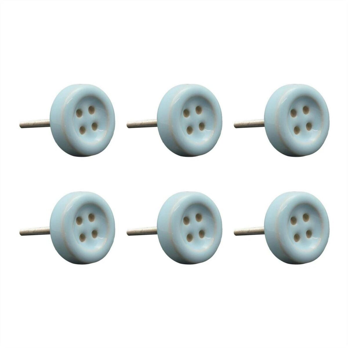 6x Ceramic Cabinet Knobs Kitchen Cupboard Door Drawer Handles Blue Button - Image 1