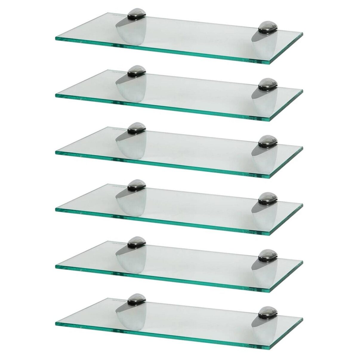 6x Clear 40cm Floating Glass Wall Shelves Bathroom Shelf with Chrome Brackets - Image 1