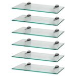 6x Clear 40cm Floating Glass Wall Shelves Bathroom Shelf with Chrome Brackets