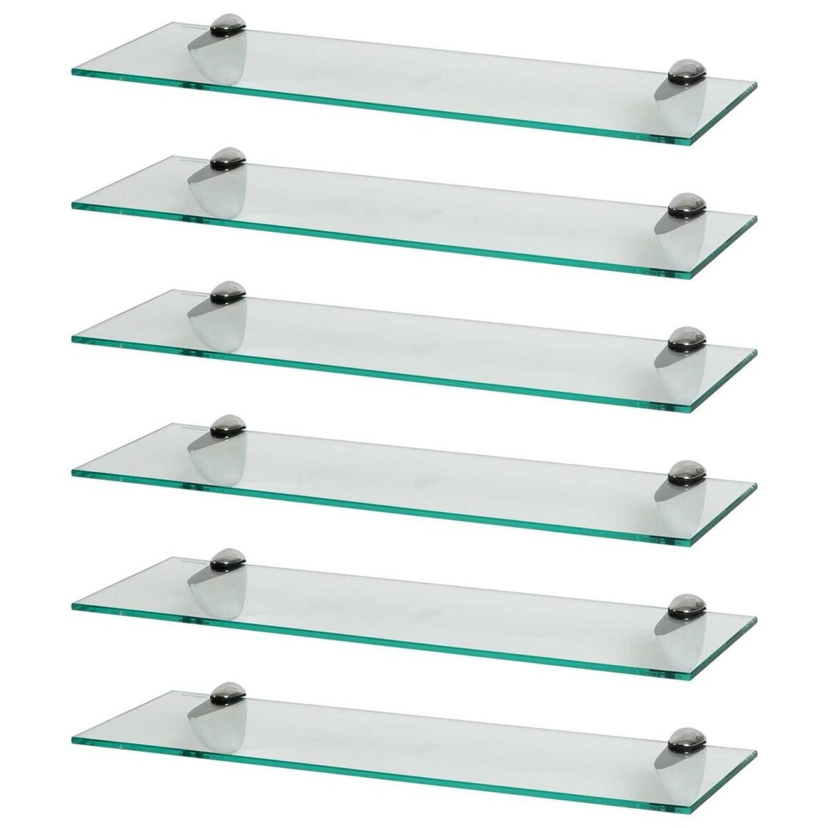 6x Clear 60cm Floating Glass Wall Shelves Bathroom Shelf with Chrome Brackets - Image 1