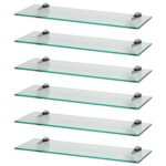 6x Clear 60cm Floating Glass Wall Shelves Bathroom Shelf with Chrome Brackets