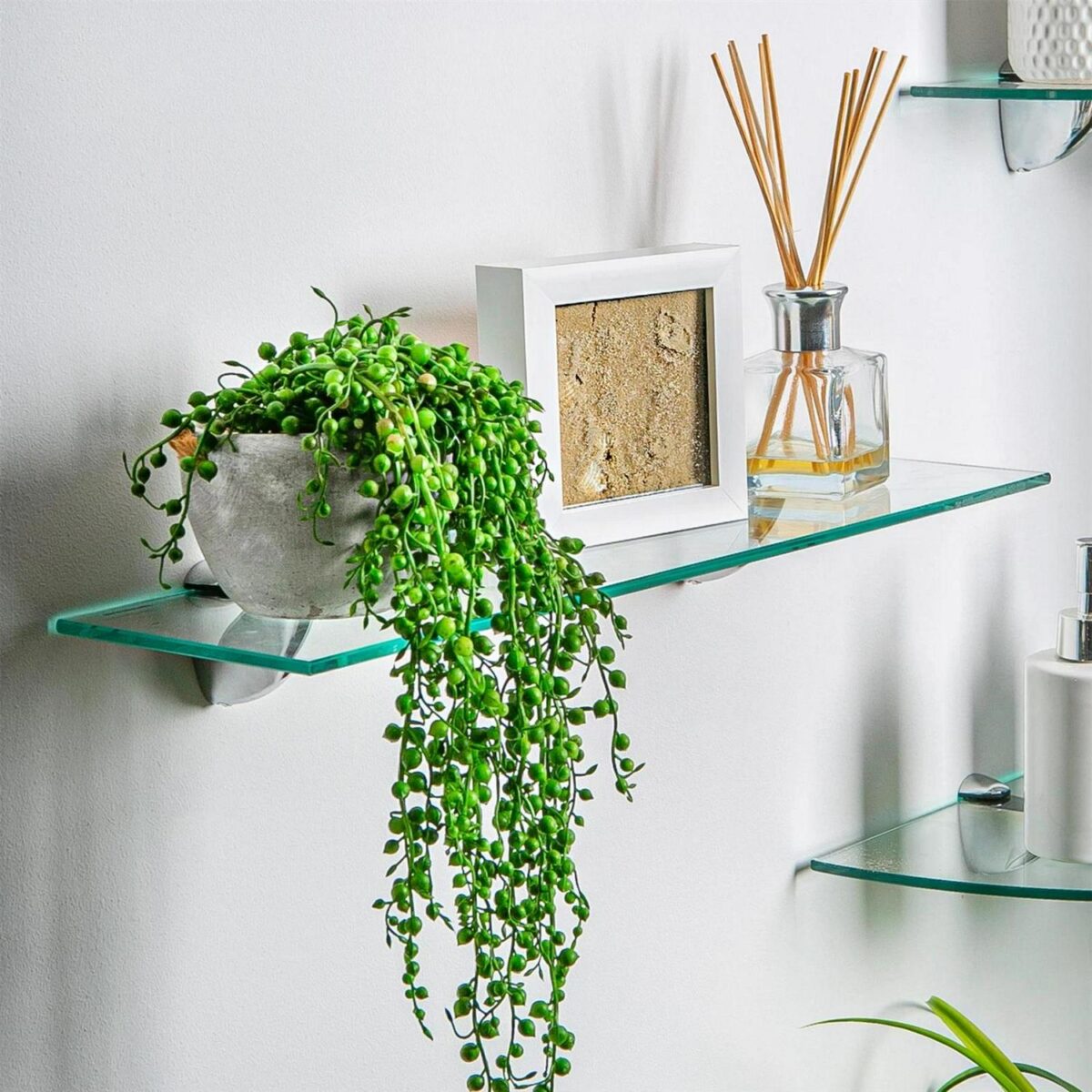 6x Clear 60cm Floating Glass Wall Shelves Bathroom Shelf with Chrome Brackets - Image 5