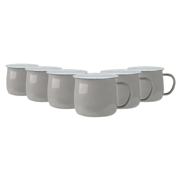 6x Coloured Enamel Belly Mugs Metal Camping Tea Coffee Cups Set 375ml Grey