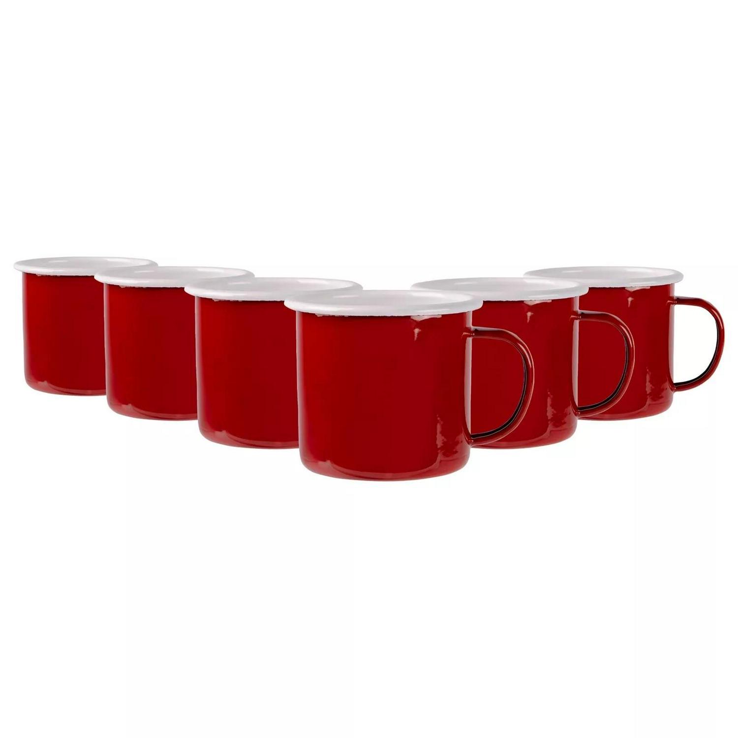 6x_Coloured_Enamel_M_ae5392ab7c6e22ccfd4f1e7505571f46.jpg 6x Coloured Enamel Mugs Metal Camping Tea Coffee Hot Drinks Cups Set 375ml Red - Image 1
