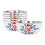 6x Cotton Pansy 14.5cm Stainless Steel Hand-Painted Picnic Snack Bowls