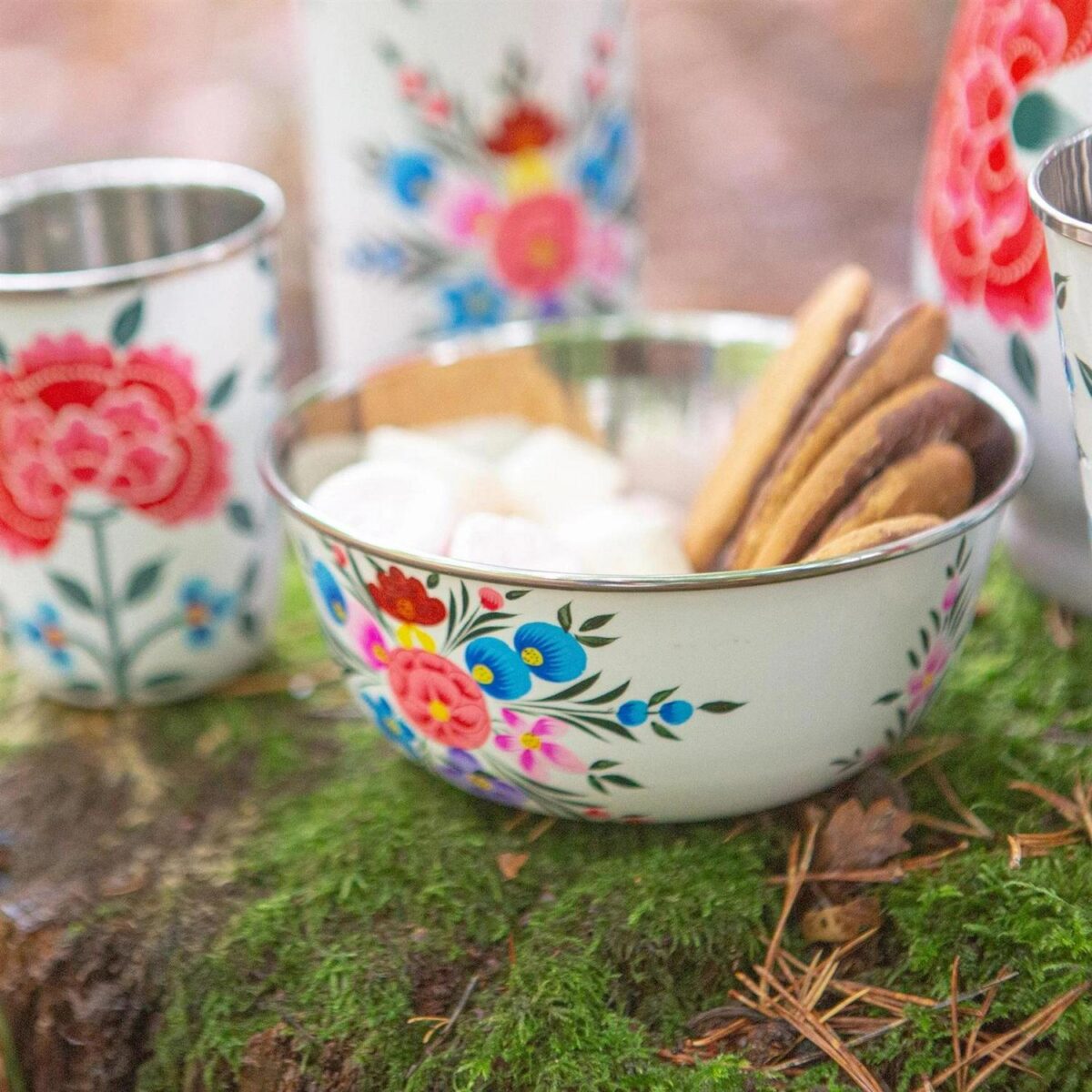 6x Cotton Pansy 14.5cm Stainless Steel Hand-Painted Picnic Snack Bowls - Image 6
