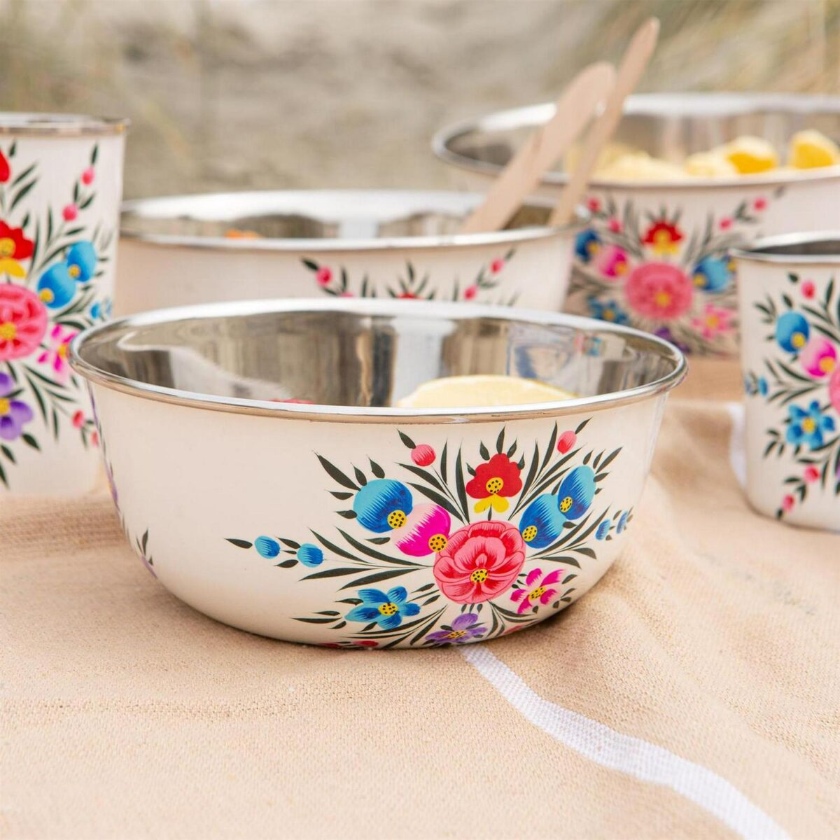 6x Cotton Pansy 16.5cm Stainless Steel Picnic Bowls Party Camping BBQ Set - Image 5