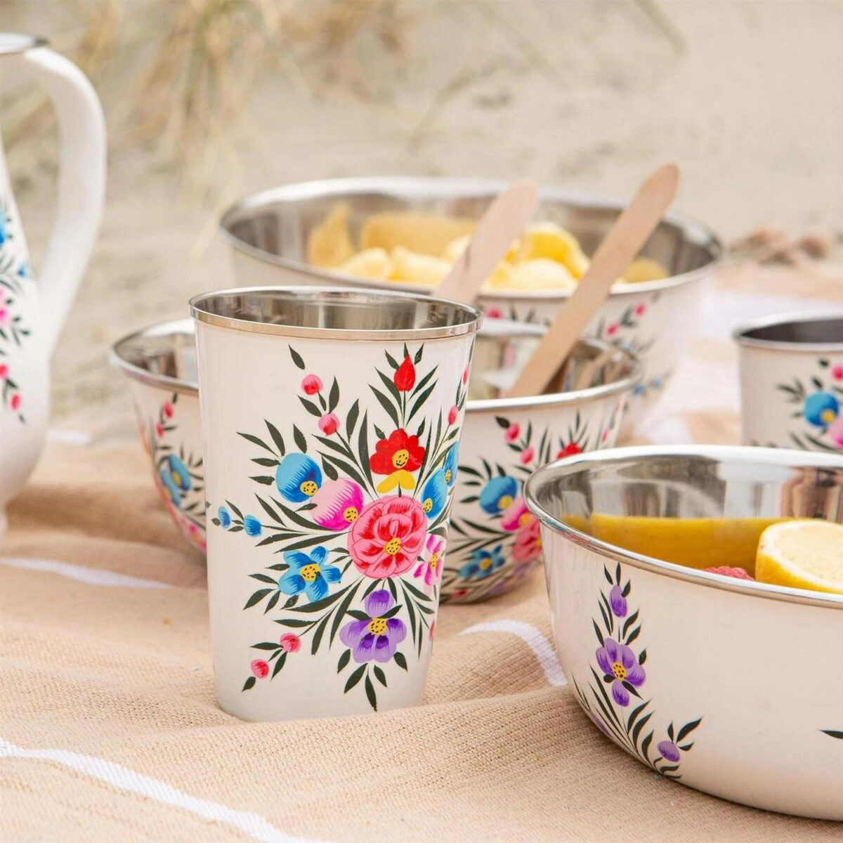 6x Cotton Pansy 400ml Stainless Steel Picnic Tumblers Reusable Party BBQ Set - Image 5