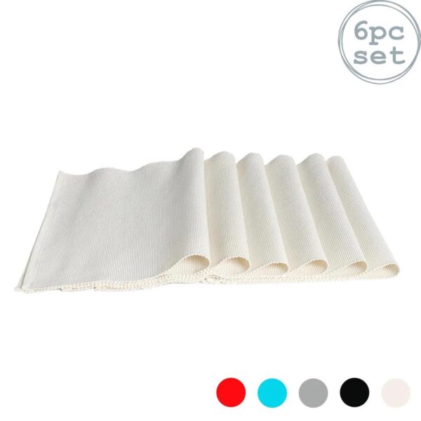 6x Cotton Table Placemats Ribbed Fabric Dining Place Mats Cream 48 x 33cm