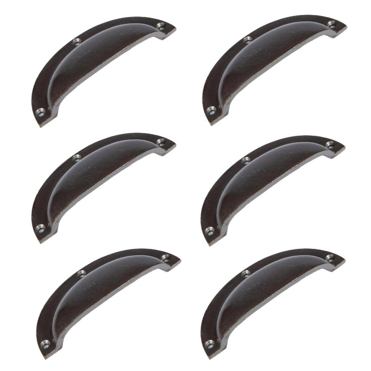 6x Curved Cabinet Cup Handle Cast Iron Cupboard Handles 130mm x 50mm Raw - Image 1