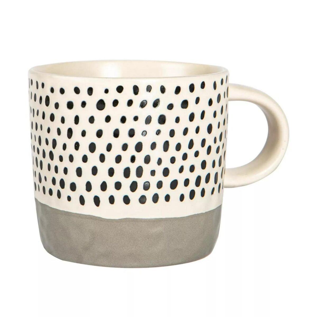6x Dipped Dotty Stoneware Coffee Mugs Large Rustic Tea Cups Set 385ml Grey - Image 5