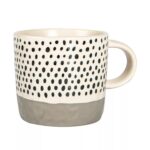6x Dipped Dotty Stoneware Coffee Mugs Large Rustic Tea Cups Set 385ml Grey - Image 5