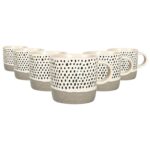 6x Dipped Dotty Stoneware Coffee Mugs Large Rustic Tea Cups Set 385ml Grey
