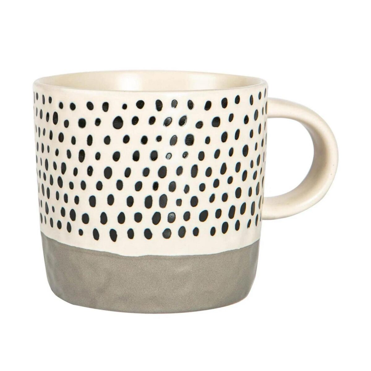 6x Dipped Dotty Stoneware Coffee Mugs Large Rustic Tea Cups Set 385ml Grey - Image 5