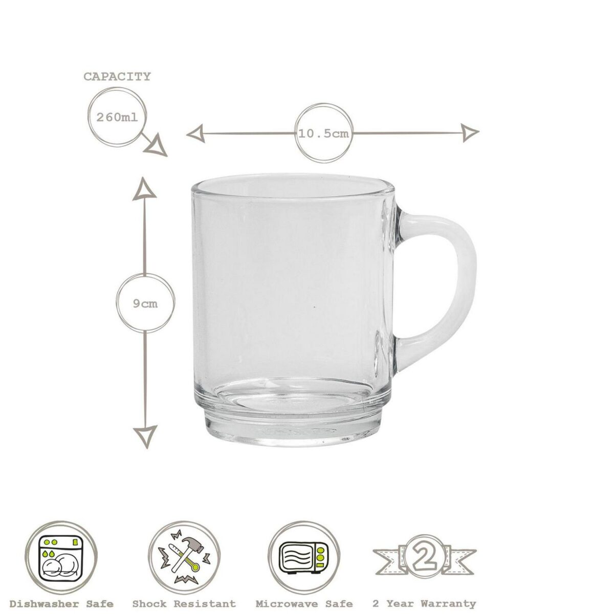 6x Duralex Marine 260ml Versailles Glass Coffee Mugs Cappuccino Tea Cup Mug - Image 3