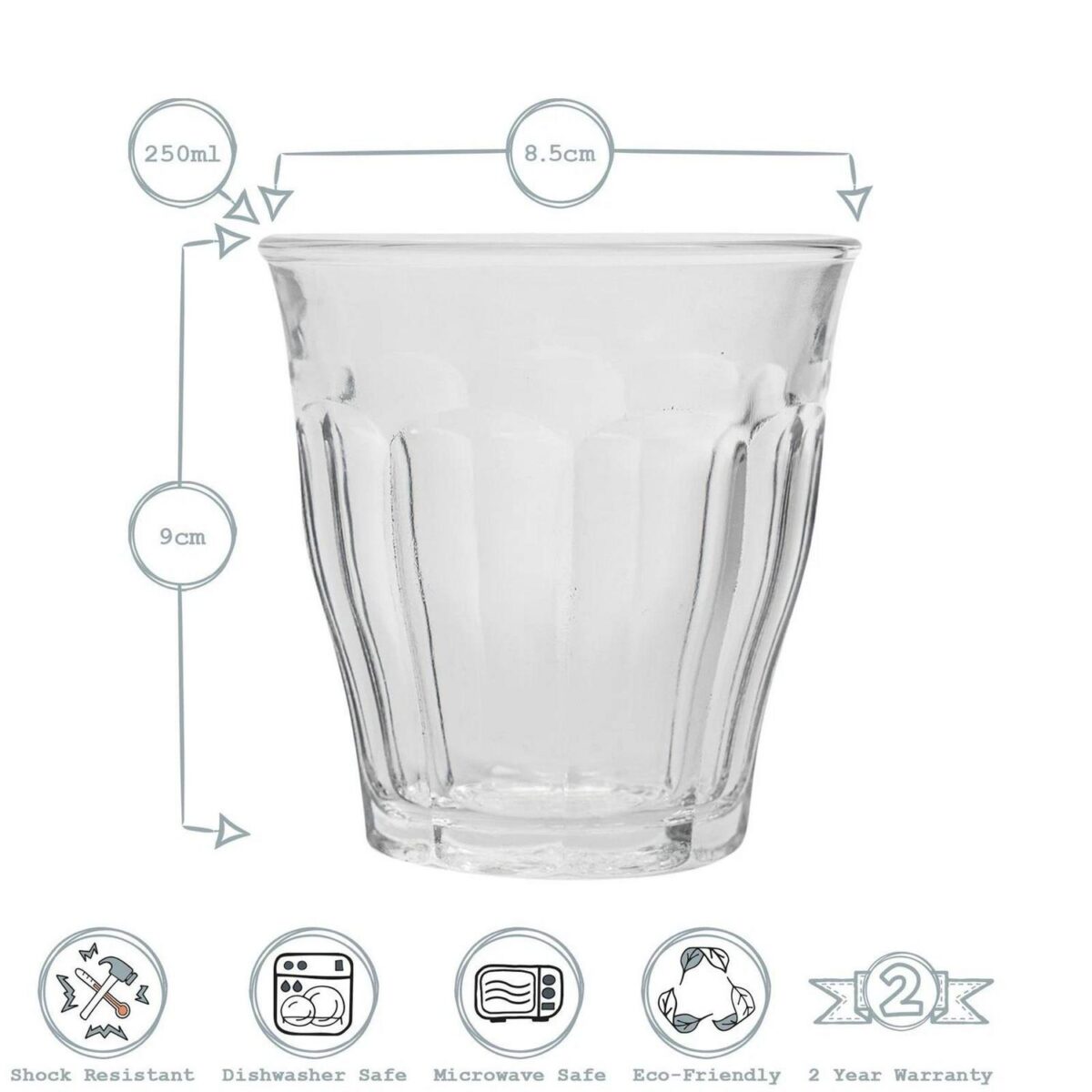 6x Duralex Sapphire 250ml Picardie Glass Tumblers Water Whiskey Drinking Cup Set - Image 2