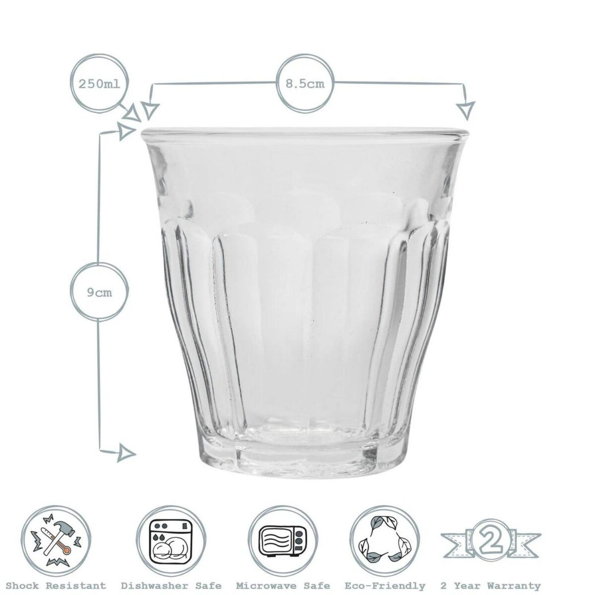 6x Duralex Sapphire 250ml Picardie Glass Tumblers Water Whiskey Drinking Cup Set - Image 4