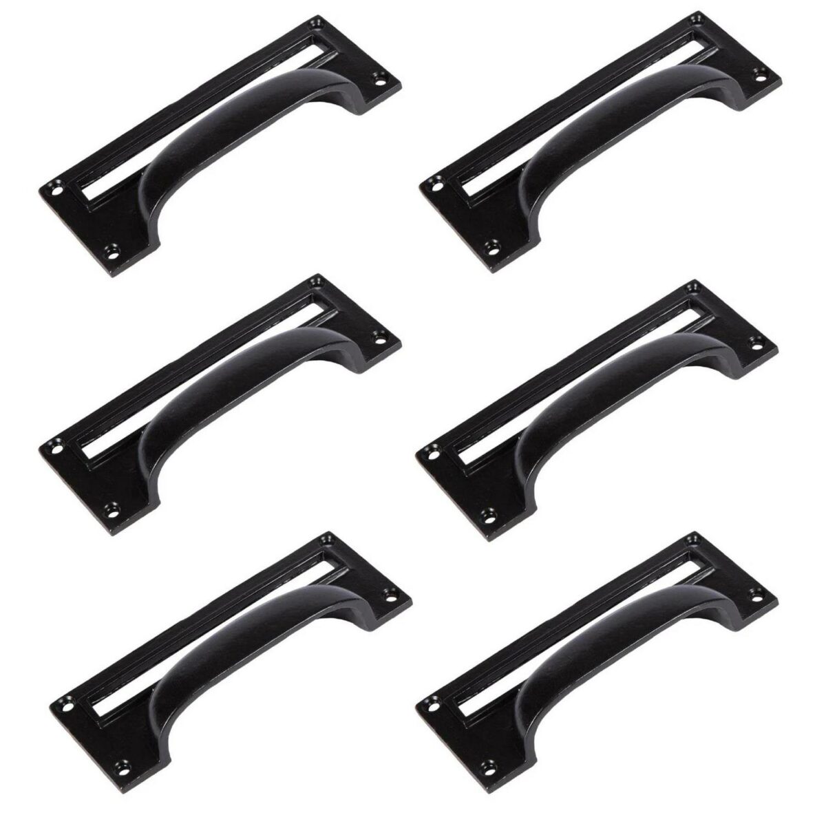 6x Filing Cabinet Cup Handle with Card Frame Cast Iron 130mm x 50mm Black - Image 1