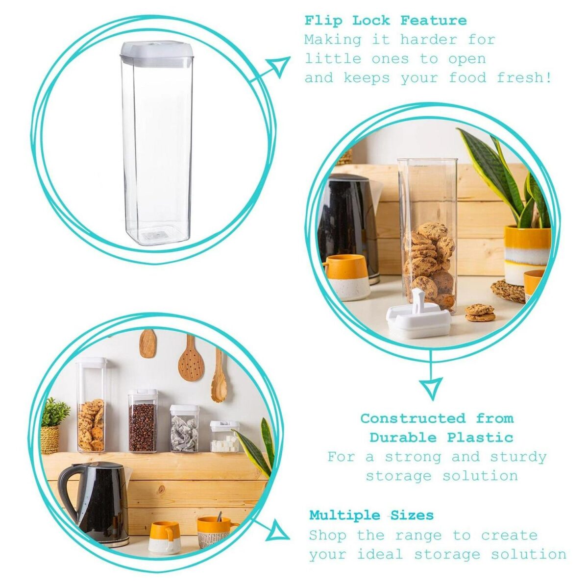 6x Flip Lock Plastic Food Storage Containers Kitchen Food Canister 1.9 Litre - Image 2