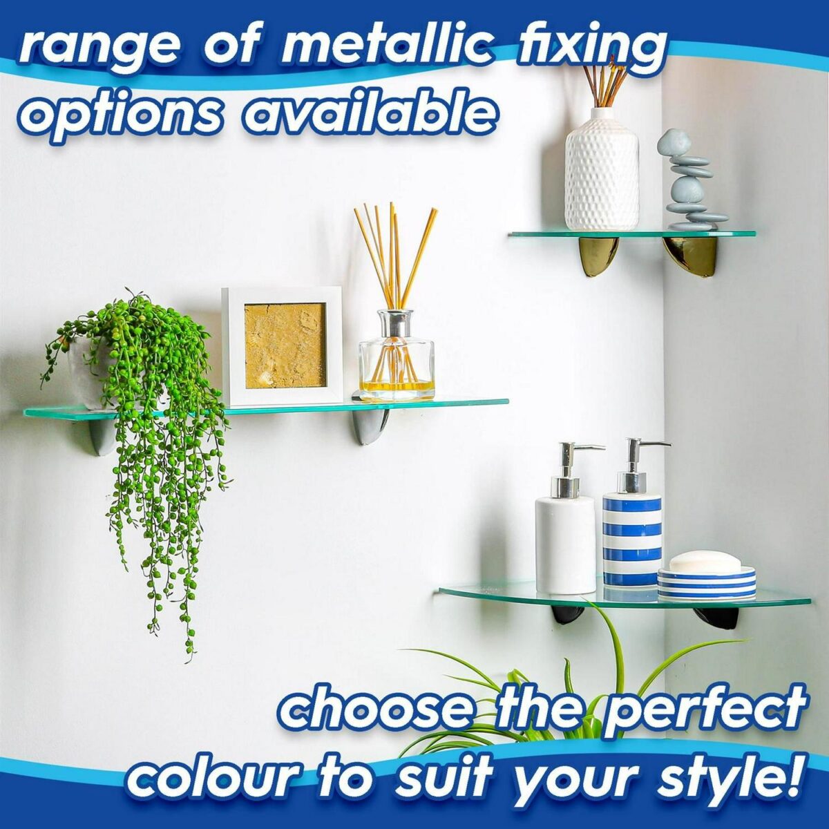 6x Floating Glass Bathroom Shelves 60cm Clear/Gold Shower Storage Wall Rack - Image 4