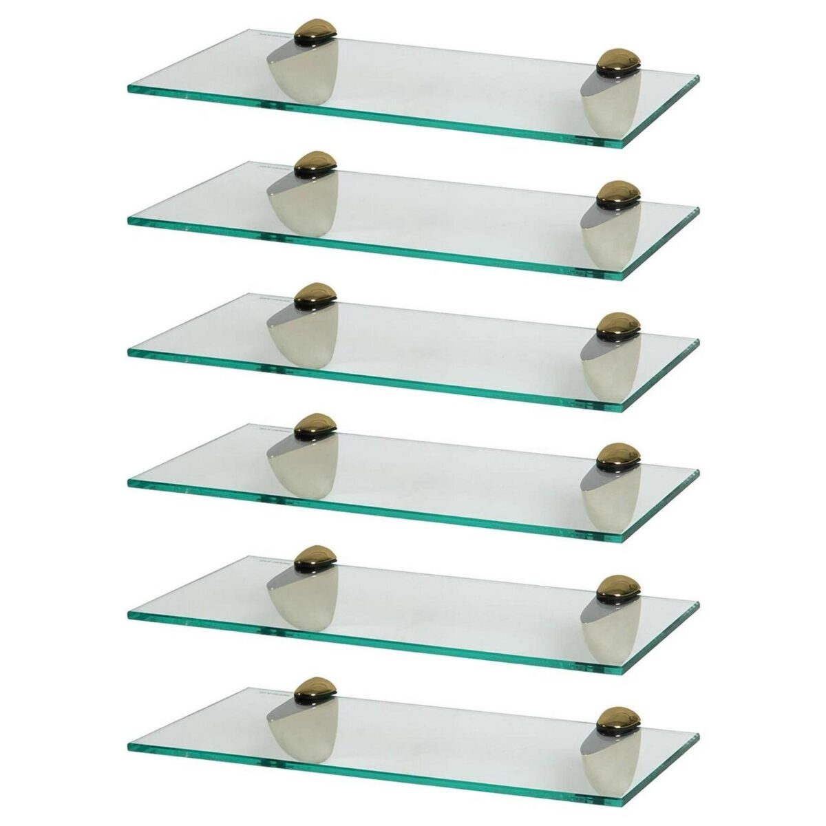 6x Floating Glass Bathroom Shelves 40cm Clear/Gold Shower Storage Wall Rack - Image 1