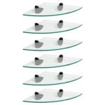 6x Floating Glass Bathroom Corner Shelves 30cm Clear/Black Shower Storage Rack
