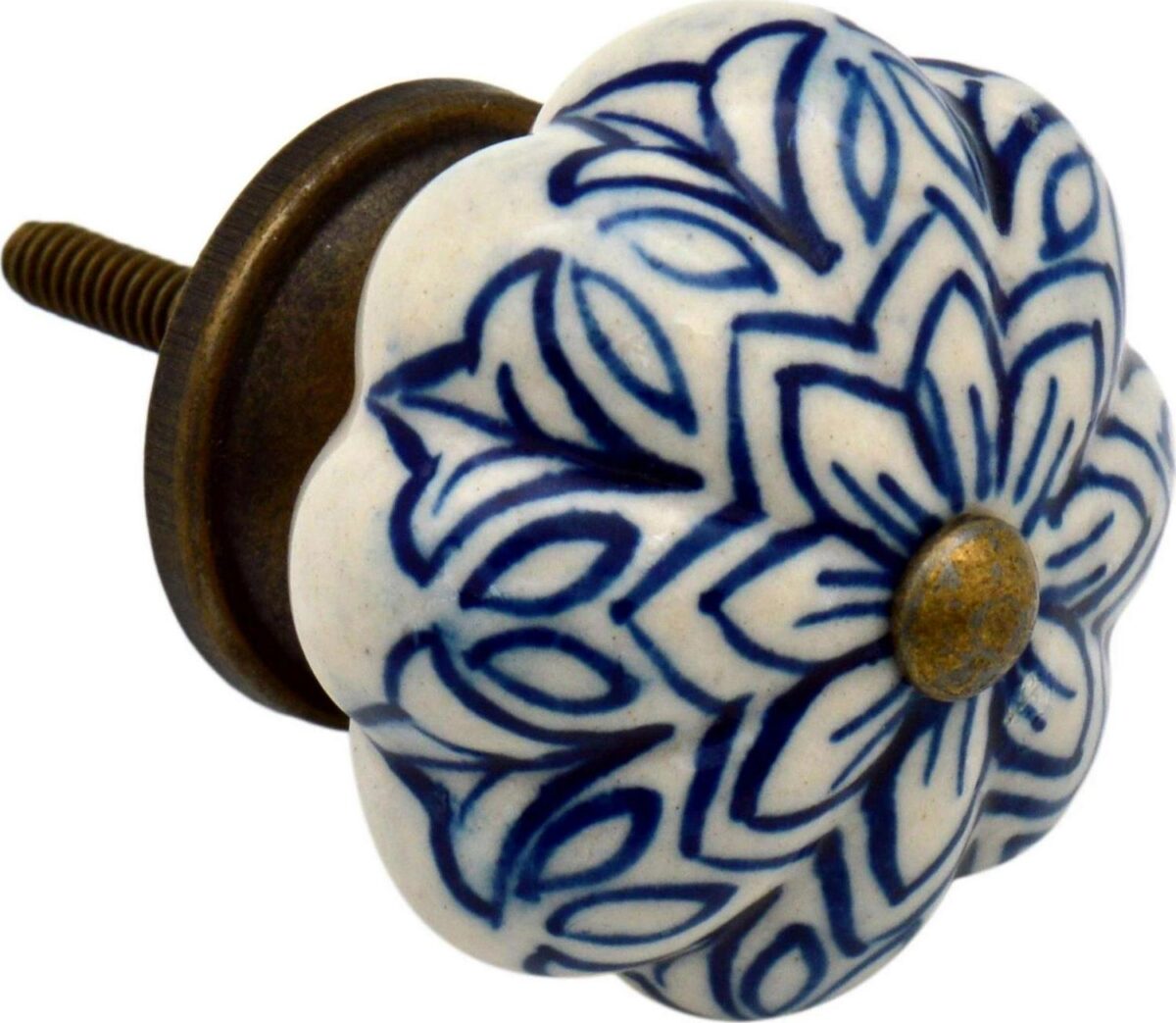 6x Floral Ceramic Cabinet Knobs Vintage Cupboard Door Drawer Handles Navy - Image 4