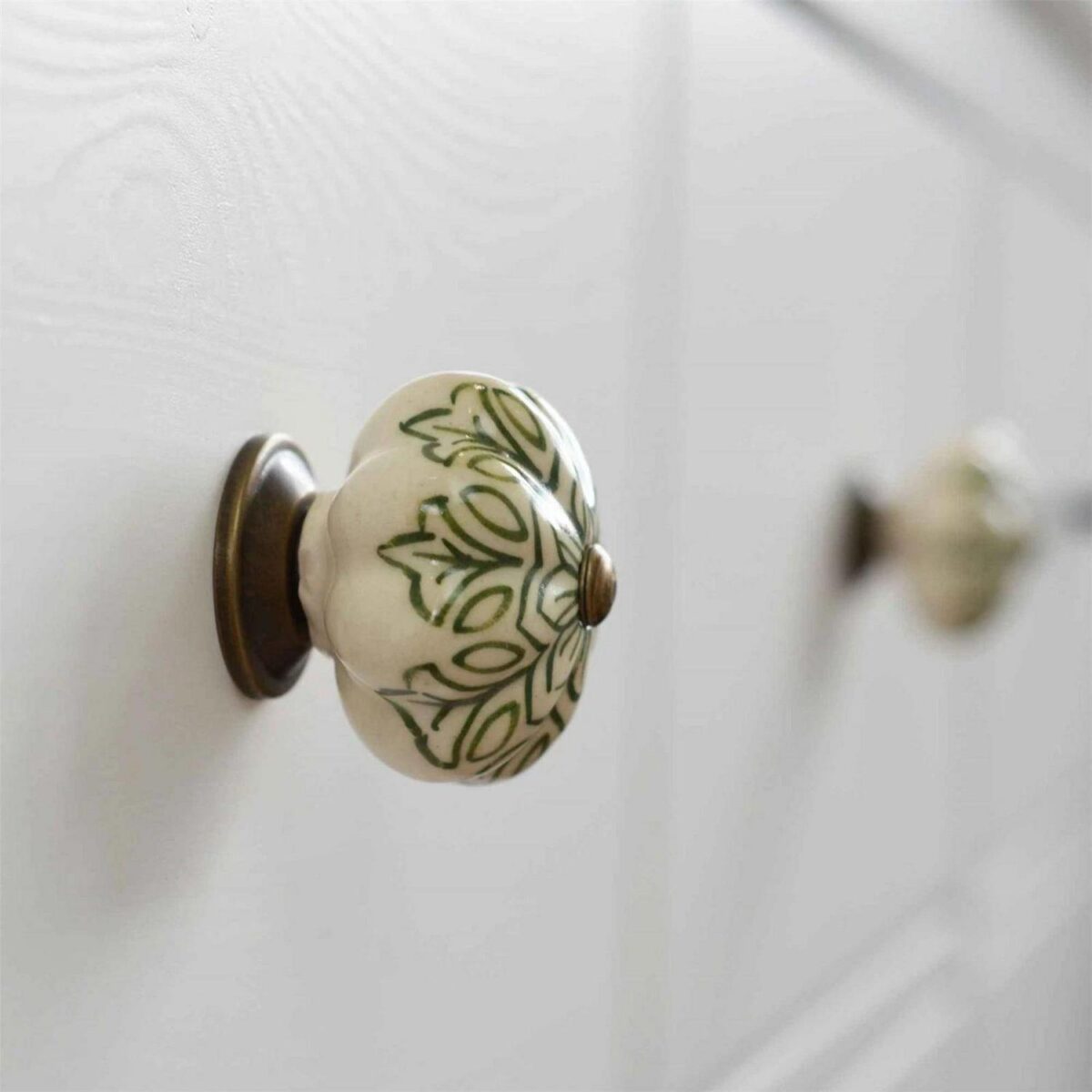 6x Floral Ceramic Cabinet Knobs Cupboard Door Drawer Handles Olive Green - Image 6