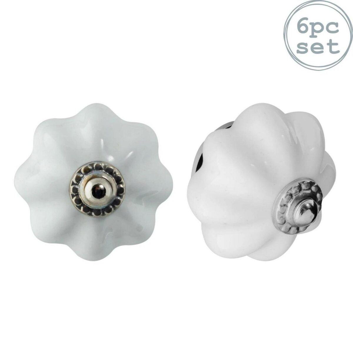 6x Floral Ceramic Cabinet Knobs Vintage Cupboard Door Drawer Handles White - Image 1