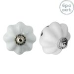 6x Floral Ceramic Cabinet Knobs Vintage Cupboard Door Drawer Handles White