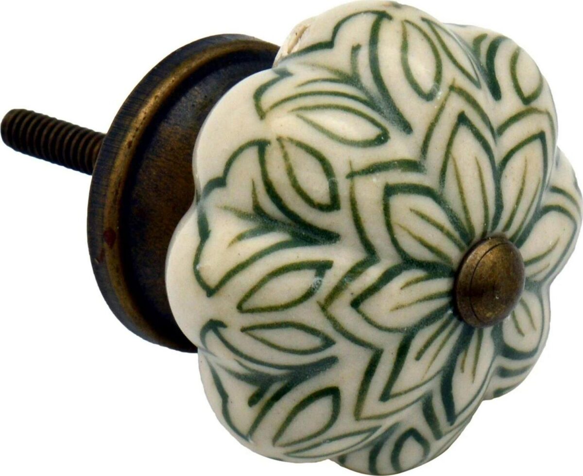6x Floral Ceramic Cabinet Knobs Cupboard Door Drawer Handles Olive Green - Image 5