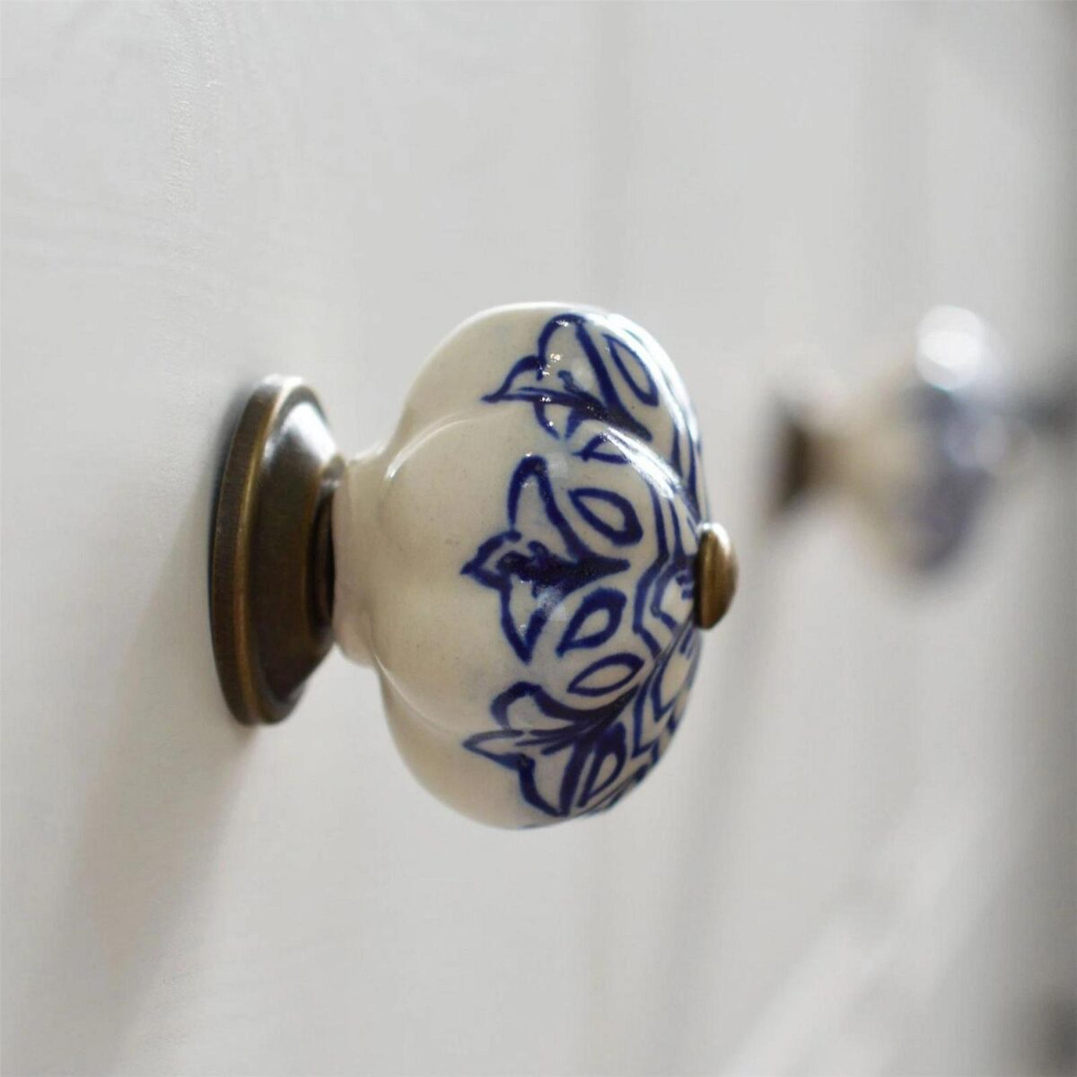 6x Floral Ceramic Cabinet Knobs Vintage Cupboard Door Drawer Handles Navy - Image 6