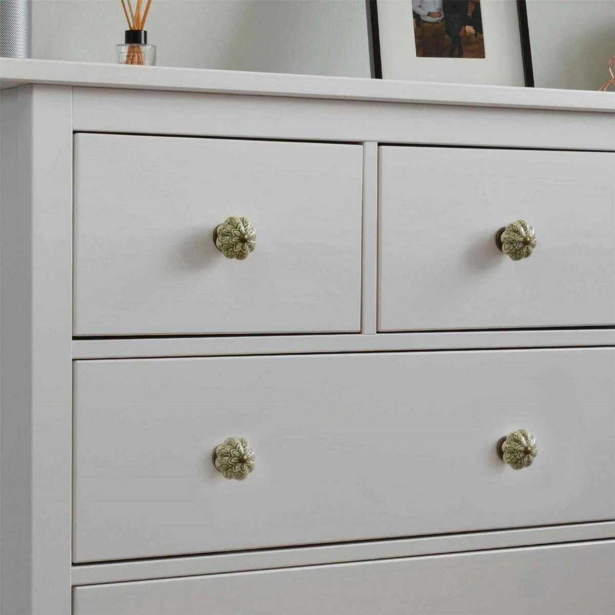 6x Floral Ceramic Cabinet Knobs Cupboard Door Drawer Handles Olive Green - Image 7