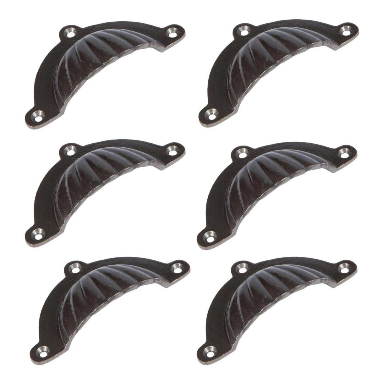 6x Fluted Cabinet Cup Handle Cast Iron Cupboard Handles 95mm x 50mm Raw - Image 1