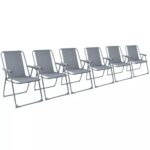 6x Folding Metal Beach Chairs Outdoor Camping Picnic Armchair Canvas Seat Grey