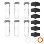 6x Glass Spaghetti Jar and Labels Vintage Food Container 2 Litre Orange Seal