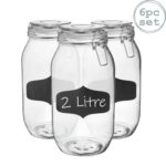 6x Glass Storage Jars and Labels Vintage Food Container 2 Litre White Seal