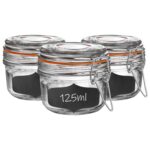 6x Glass Storage Jars and Labels Vintage Food Container 125ml Orange Seal