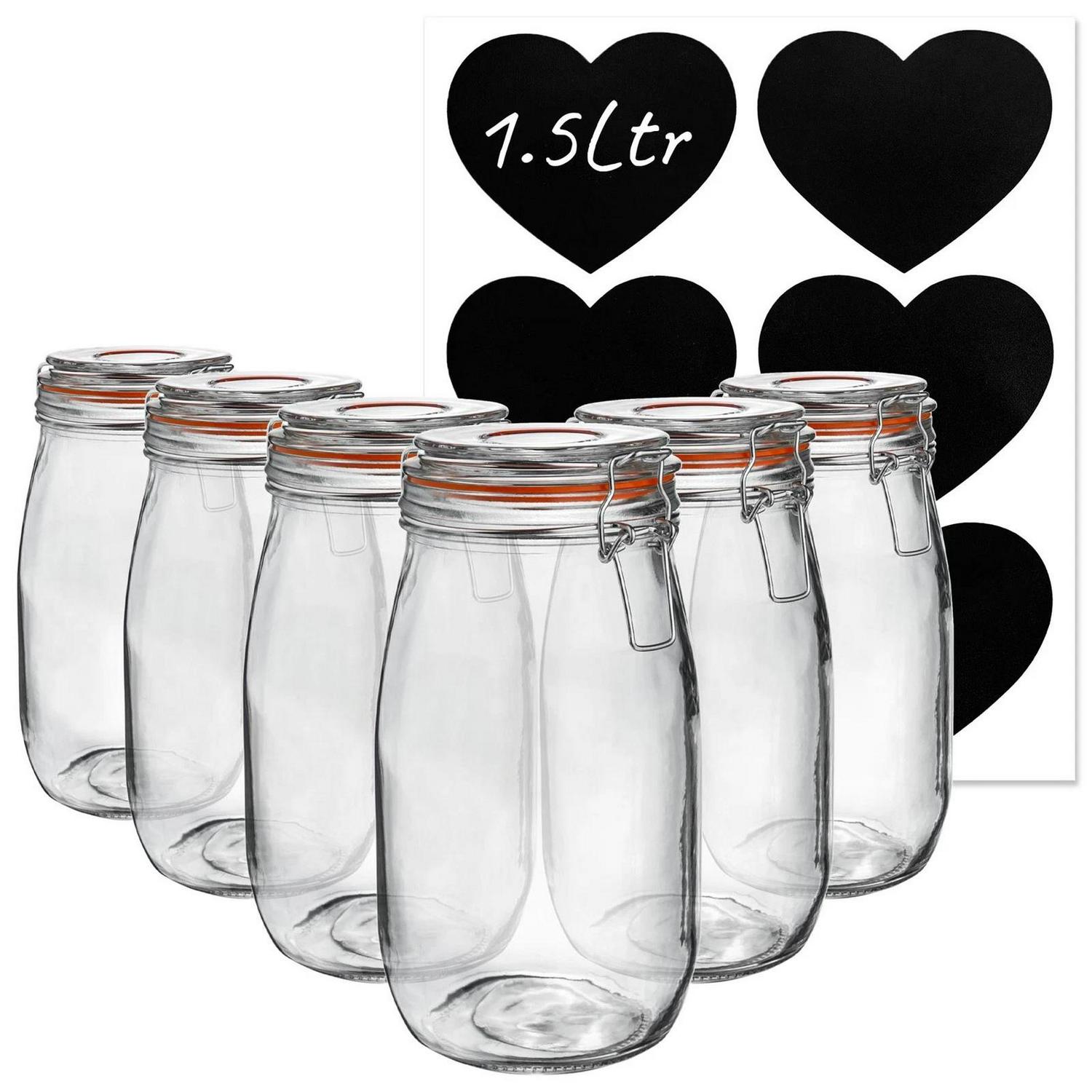 6x_Glass_Storage_Jar_a27f9f84b581a1482fbae8c90e56b777.jpg 6x Glass Storage Jars and Labels Vintage Food Container 1.5 Litre Orange Seal - Image 1