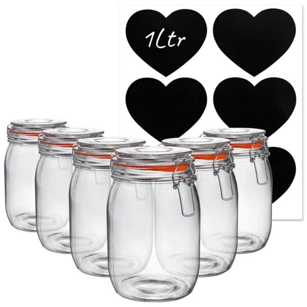 6x Glass Storage Jar b7d9301c62b2fbf21ee130e7d0ba1fd0