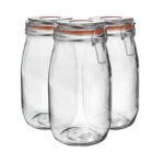 6x Glass Storage Jars Vintage Food Preserving Container 1.5 Litre Orange Seal