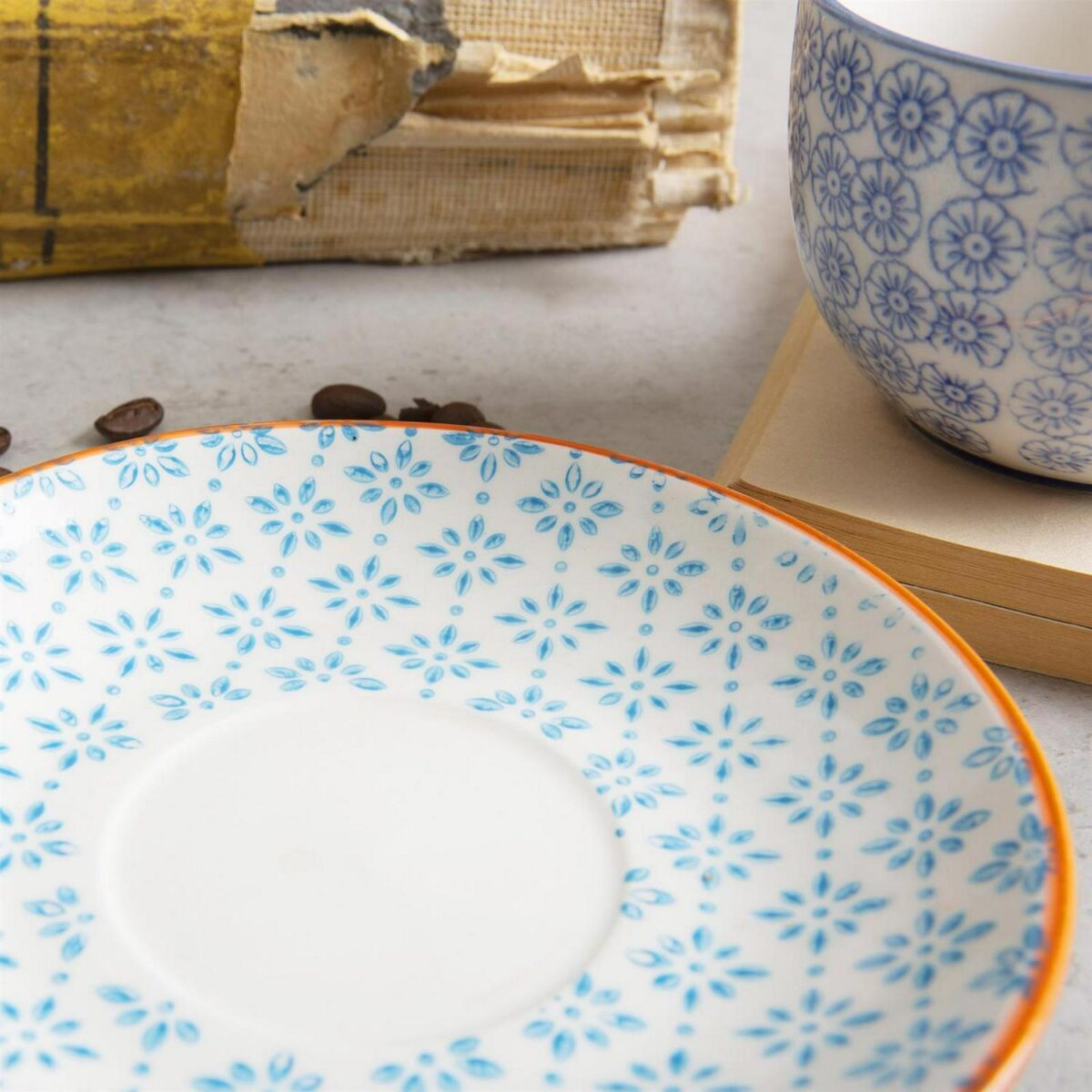 6x Hand-Printed Cappuccino Saucers Porcelain Tea Coffee Cups 14.5cm Blue - Image 5
