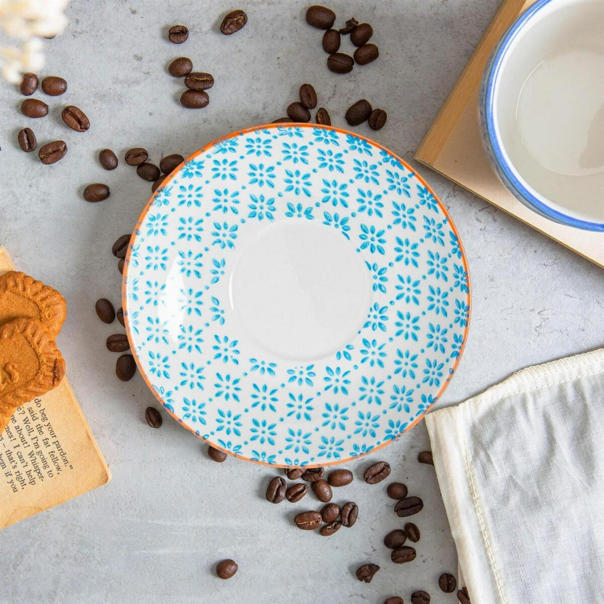 6x Hand-Printed Cappuccino Saucers Porcelain Tea Coffee Cups 14.5cm Blue - Image 4