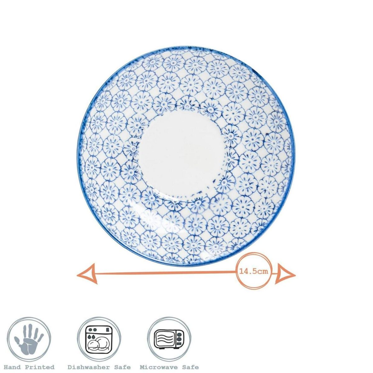 6x Hand-Printed Cappuccino Saucers Porcelain Tea Coffee Cups 14.5cm Blue - Image 3