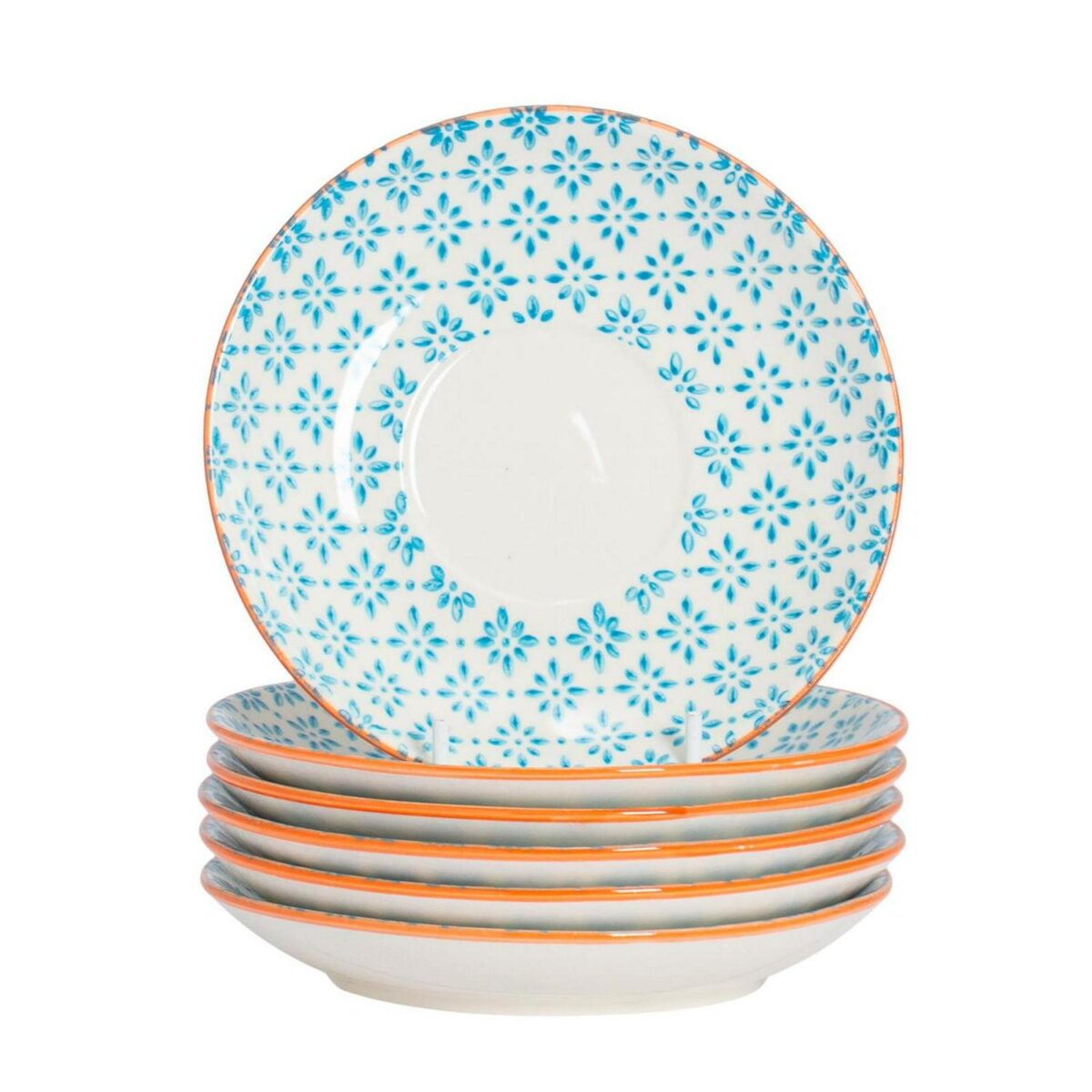 6x Hand-Printed Cappuccino Saucers Porcelain Tea Coffee Cups 14.5cm Blue - Image 1