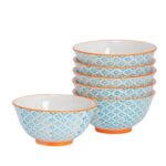 6x Hand-Printed Cereal Bowls Porcelain Breakfast Dining Crockery 16cm Blue