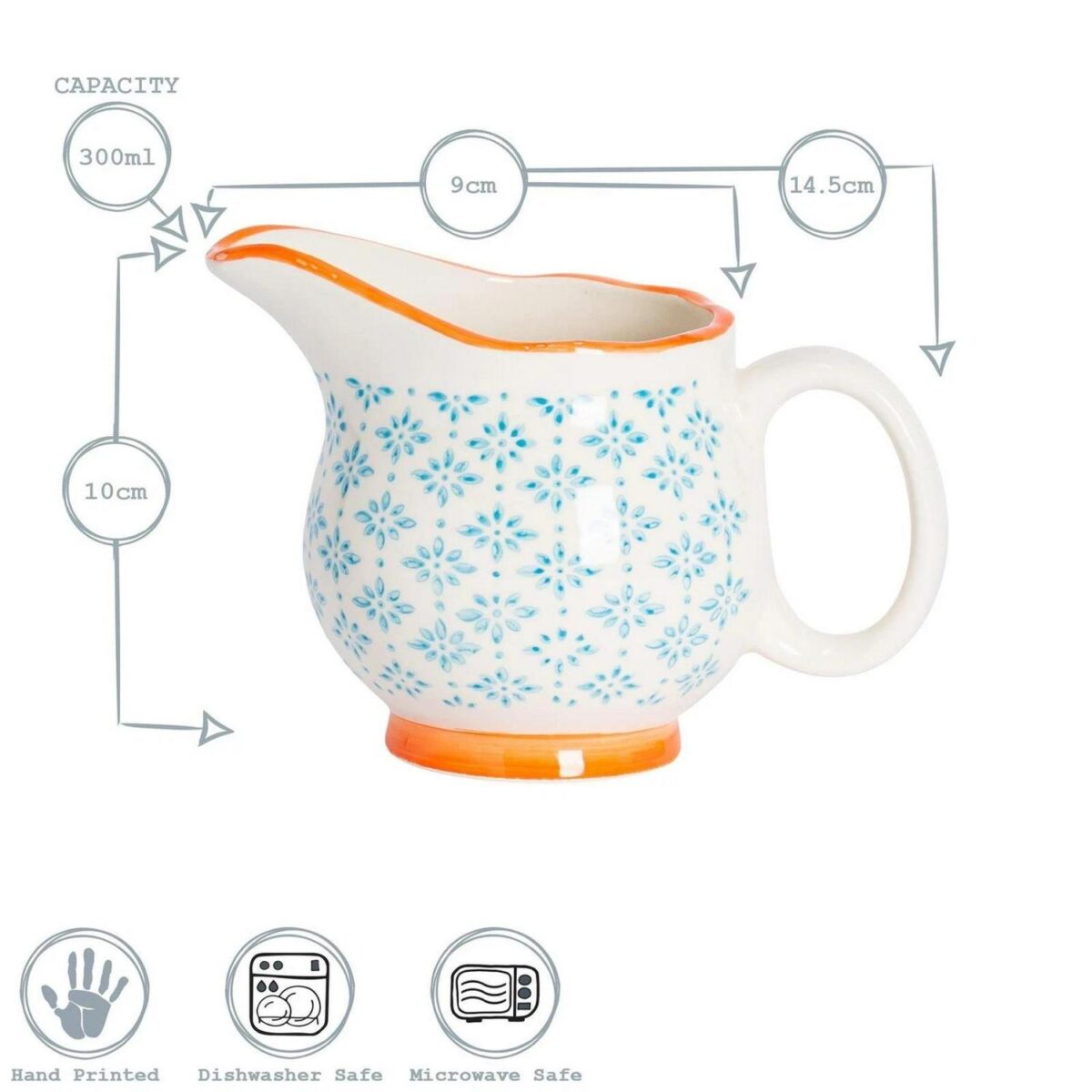 6x Hand-Printed Milk Jugs Japanese Style Porcelain Creamer Pitcher 300ml Blue - Image 3