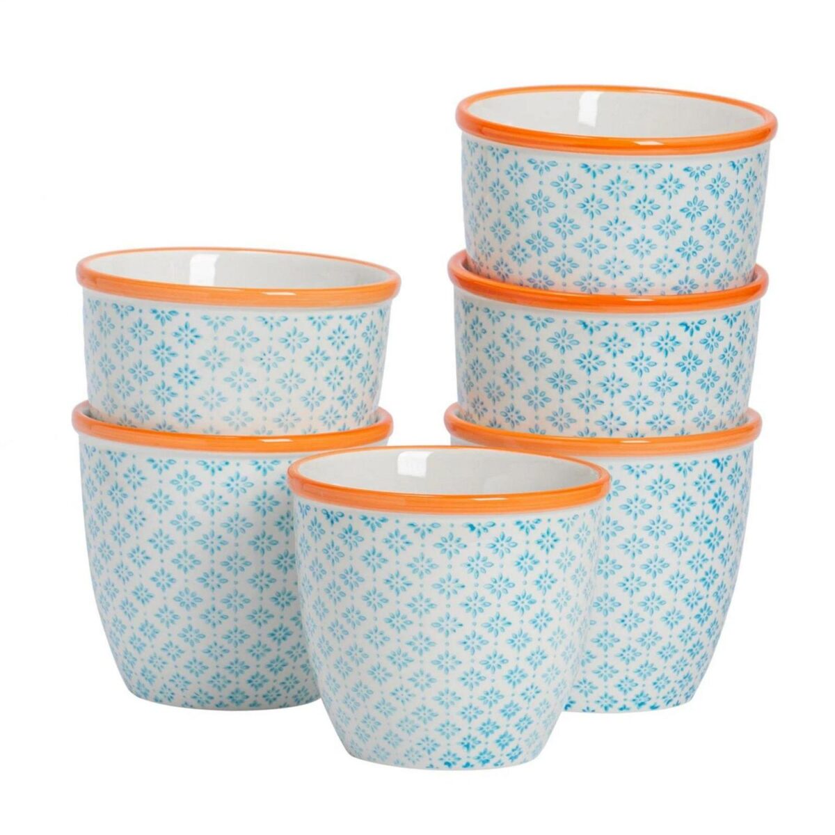 6x Hand-Printed Plant Pots Japanese Porcelain Garden Flower Planter 14cm Blue - Image 1